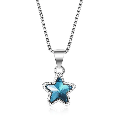 Collar Estrella Circon Azul Plateado