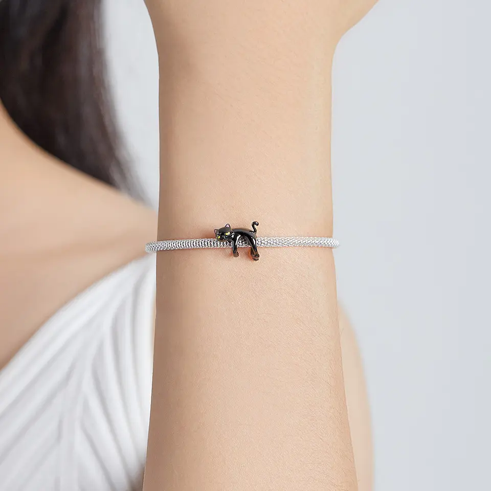 Charm Dije Plata 925 Gato Negro Colgante 3