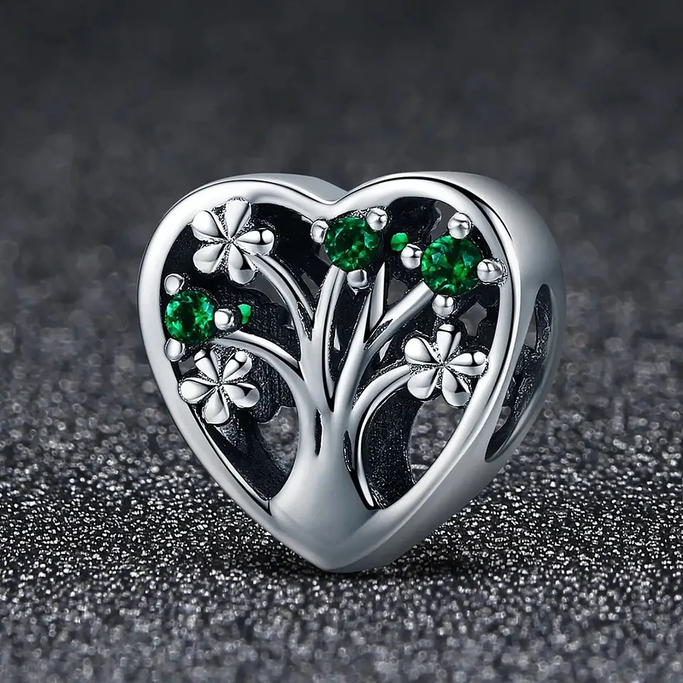 Charm Dije Plata 925 Corazon Arbol Verde 4