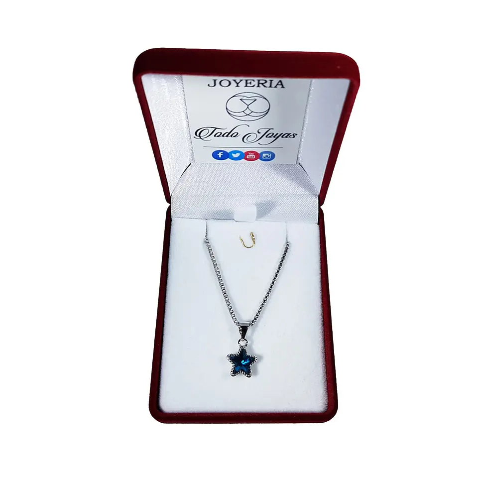 Collar Estrella Circon Azul Plateado 2