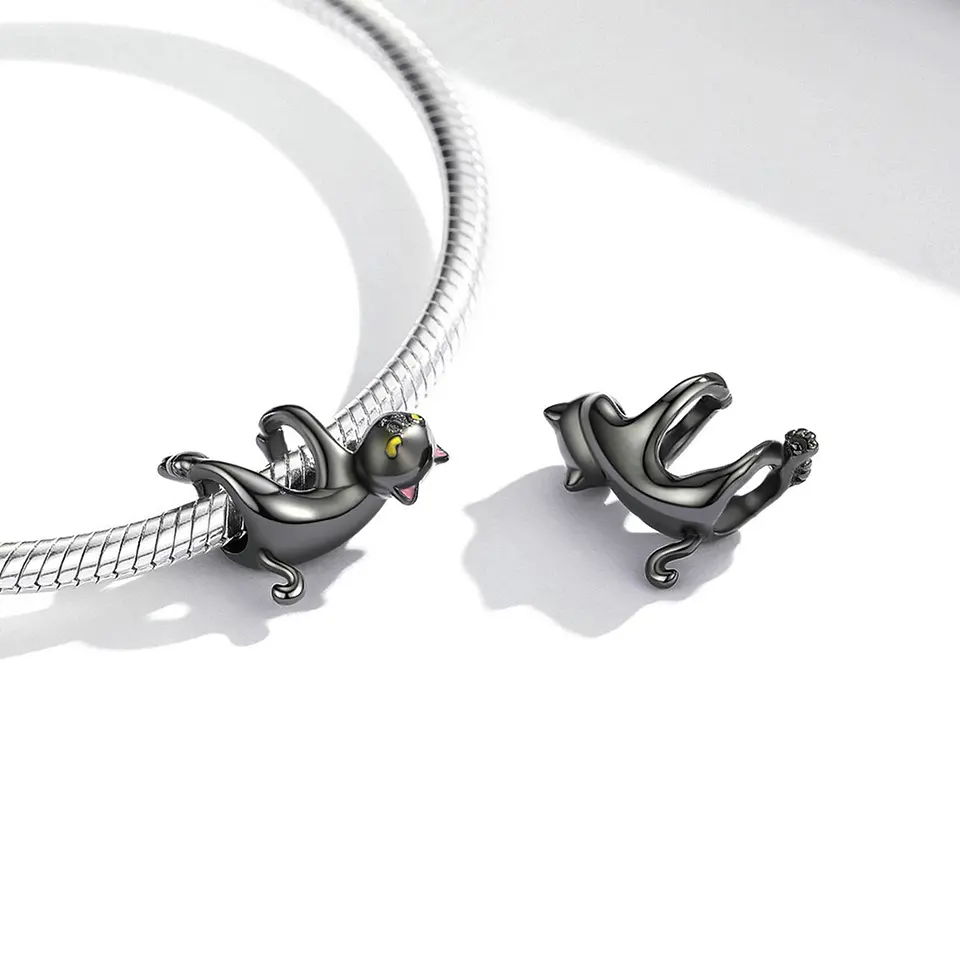 Charm Dije Plata 925 Gato Negro Colgante 4