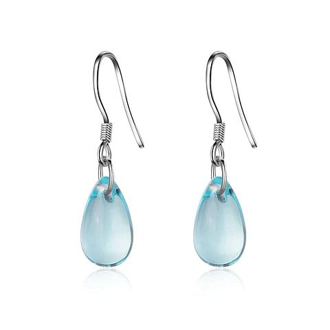 Aros Gota Cristal Celeste Colgante