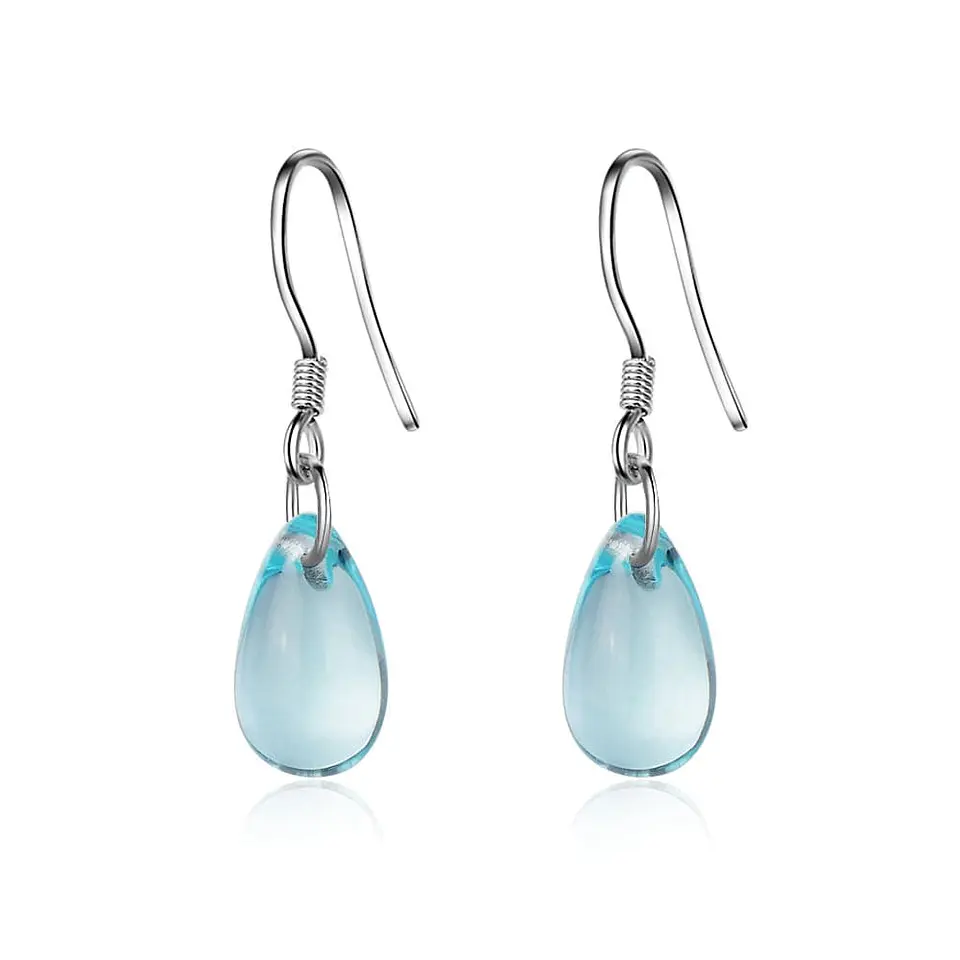 Aros Gota Cristal Celeste Colgante 1