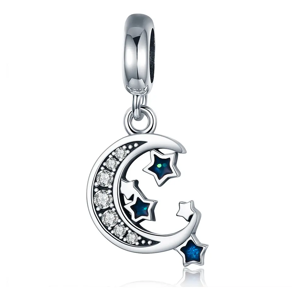 Charm Dije Plata 925 Luna y Estrellas Azul 1