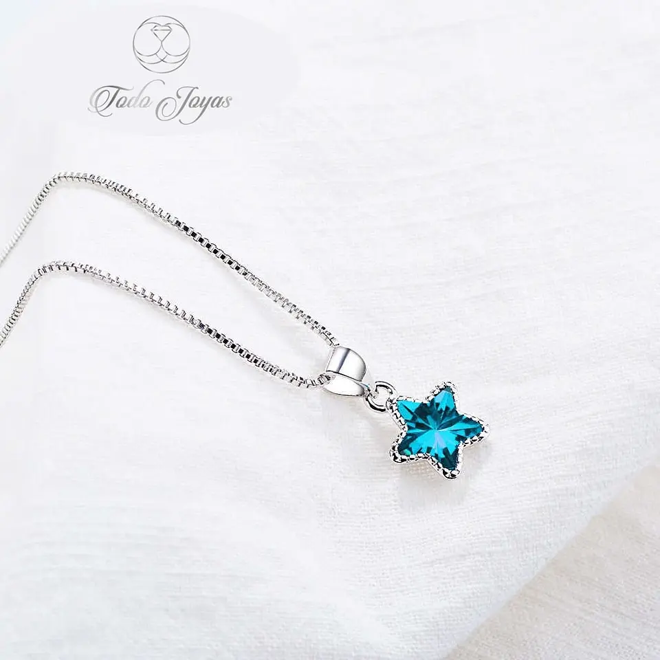 Collar Estrella Circon Azul Plateado 3