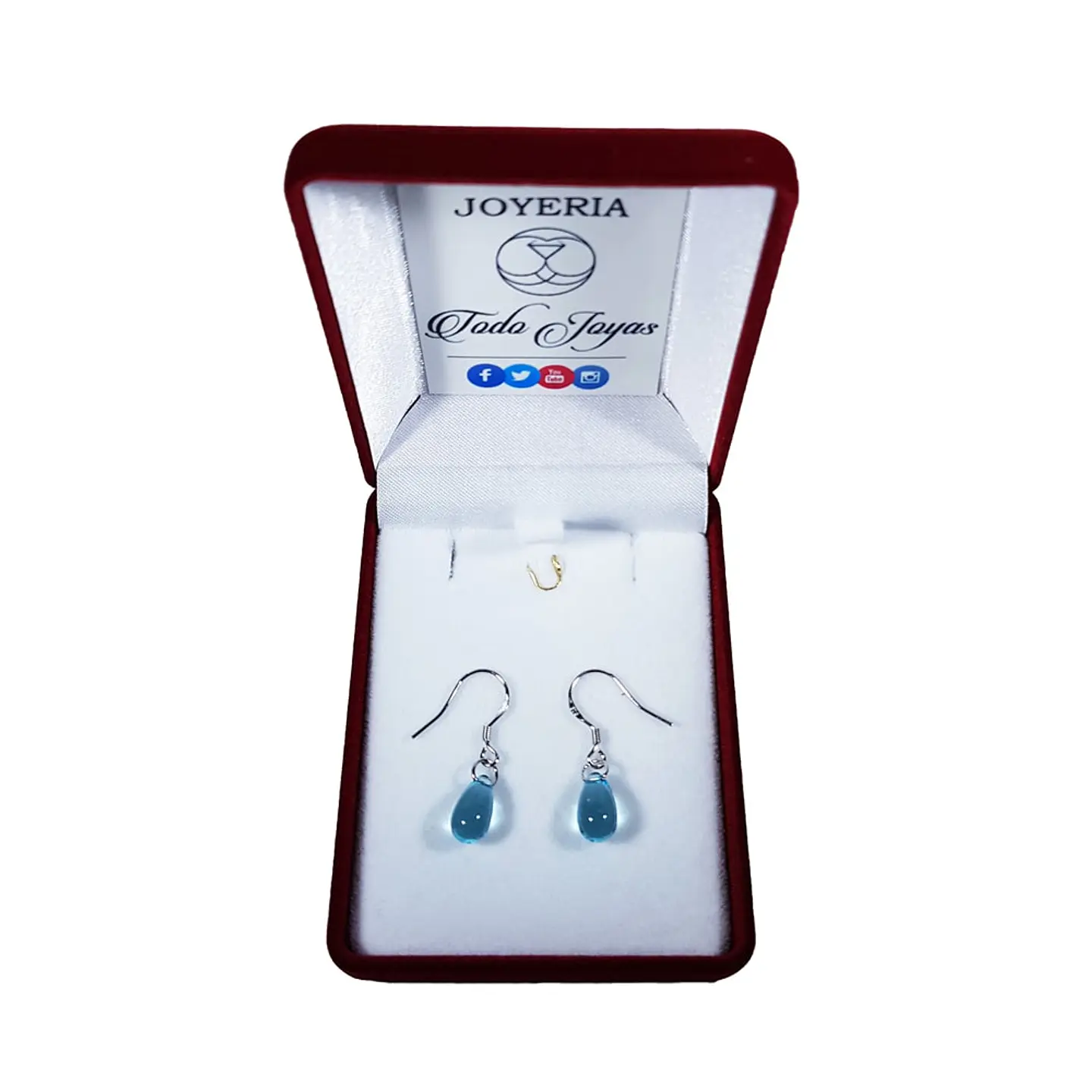 Aros Gota Cristal Celeste Colgante 2
