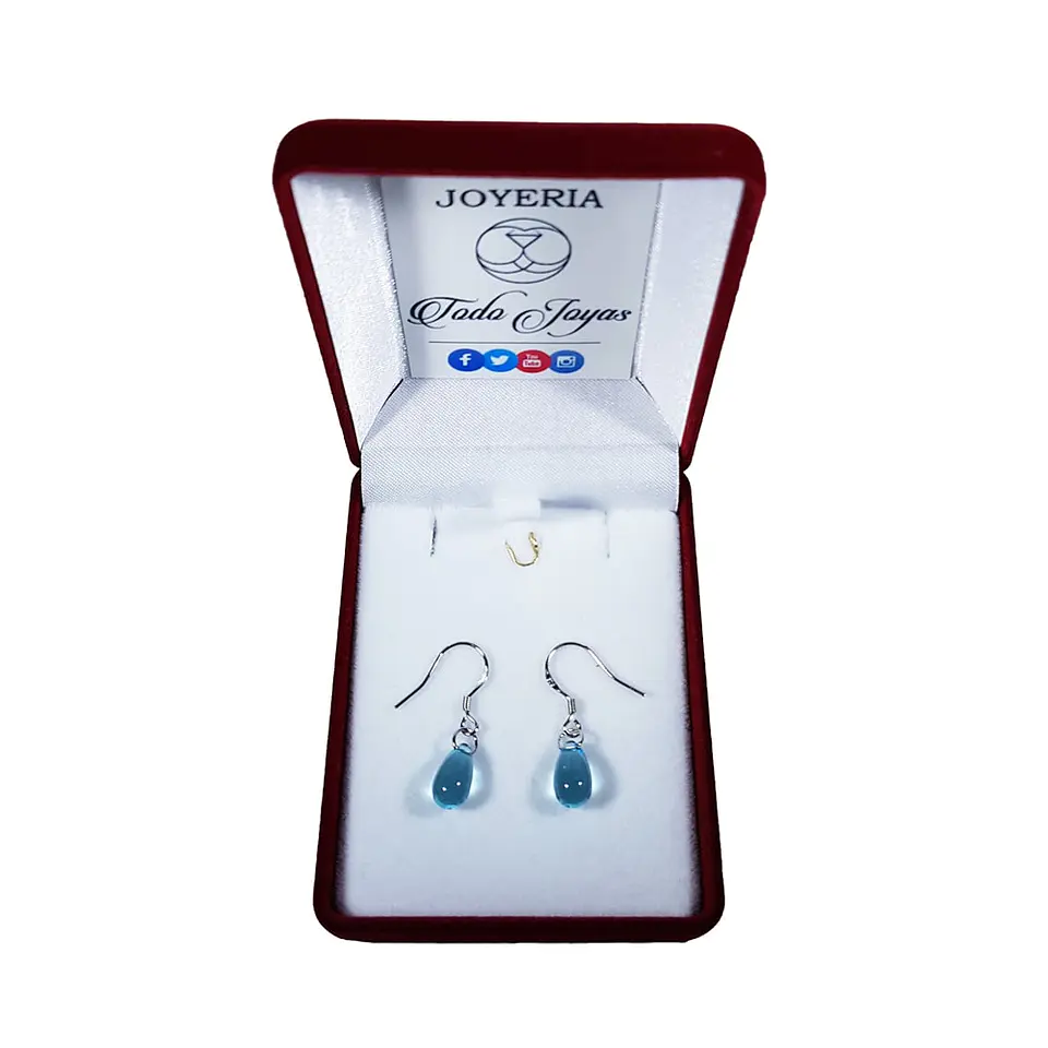 Aros Gota Cristal Celeste Colgante 2