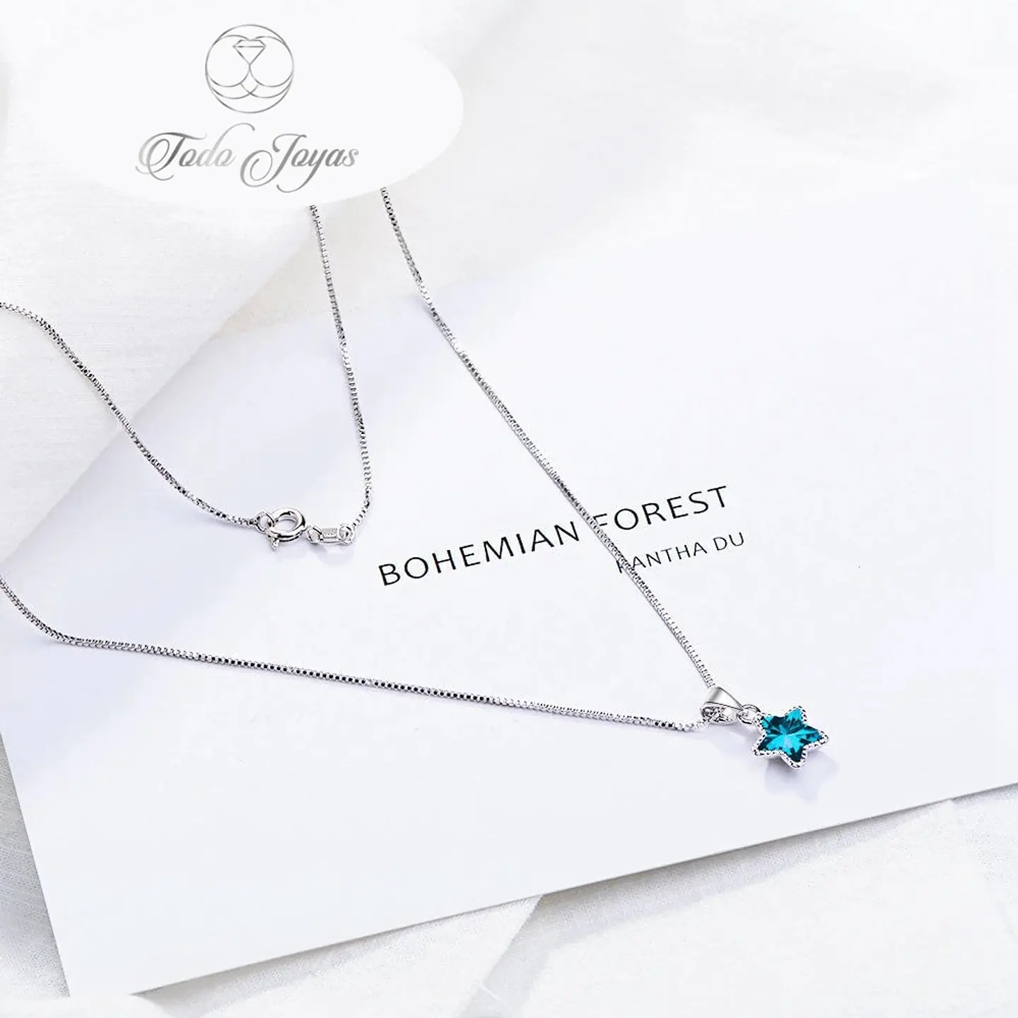 Collar Estrella Circon Azul Plateado 4