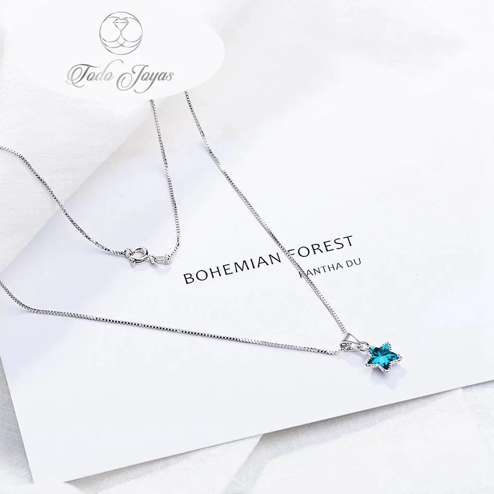 Collar Estrella Circon Azul Plateado 4