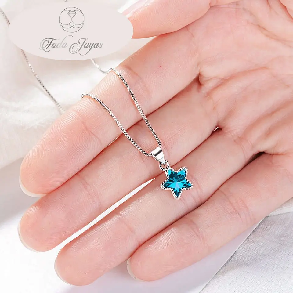 Collar Estrella Circon Azul Plateado 6