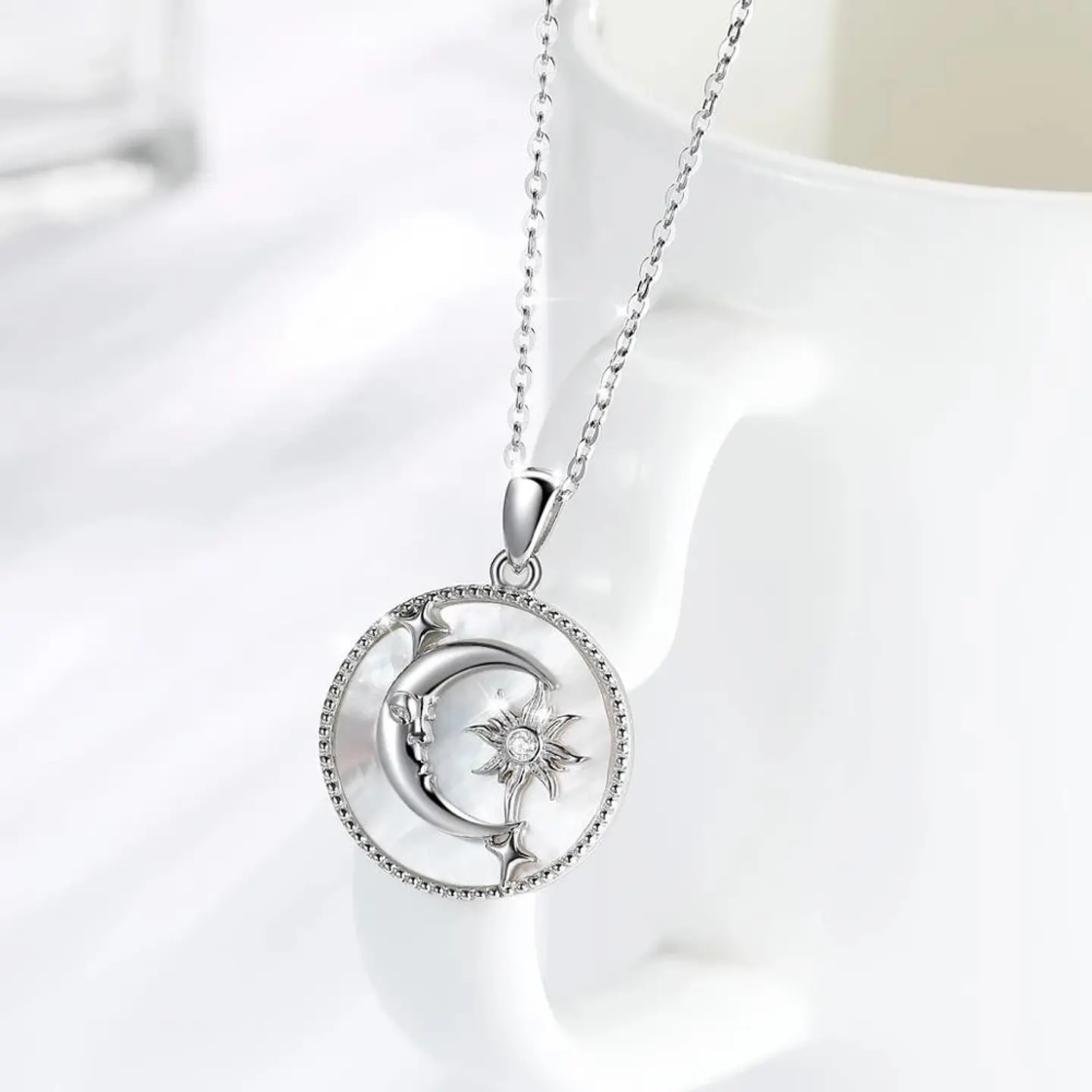 Collar Plata 925 Luna Sol y Estrella Nacar 3
