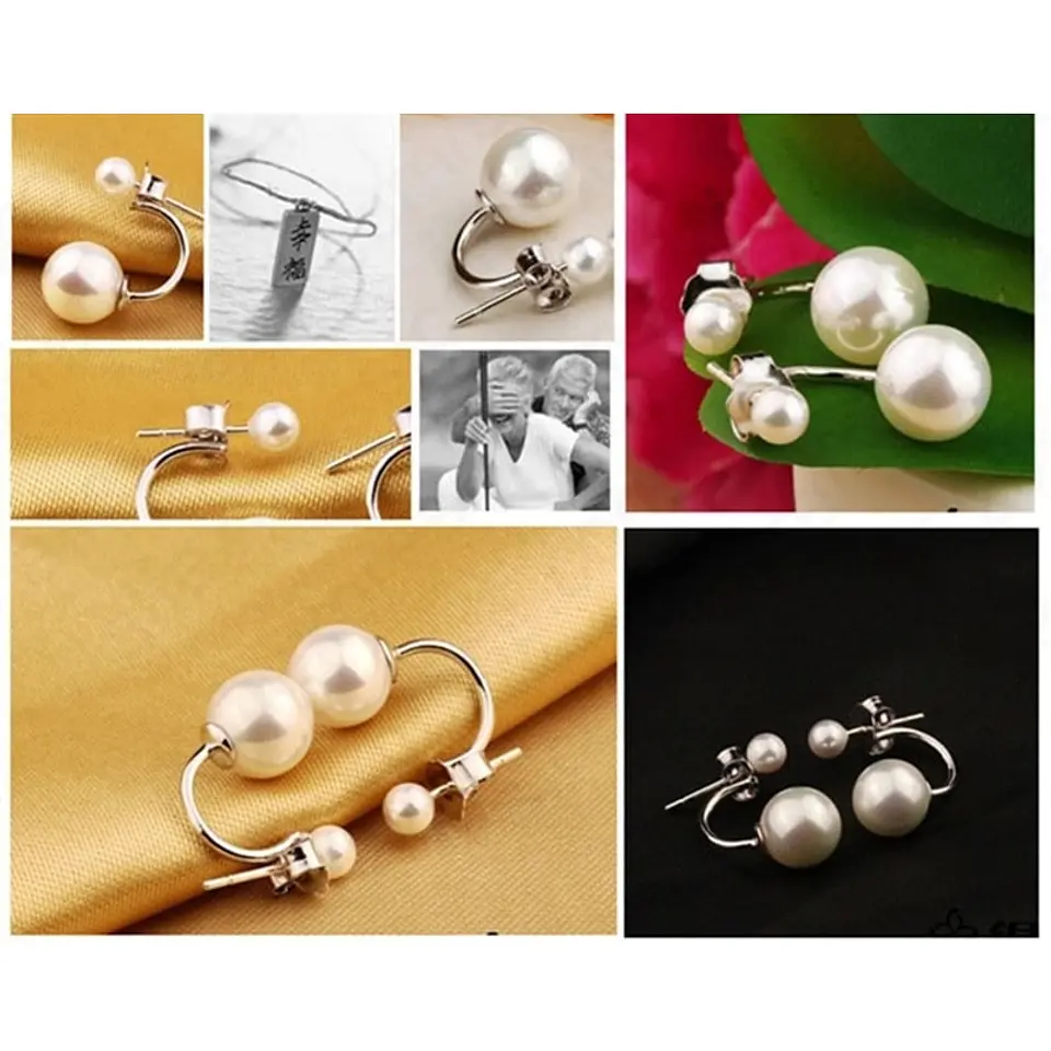 Aros Perla Doble Plateado 4