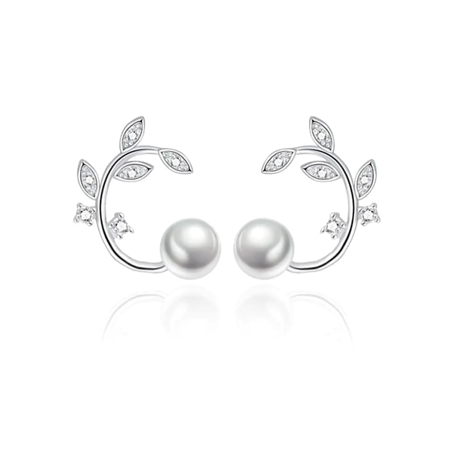 Aros Perla y Hojas Circones Plateado 1