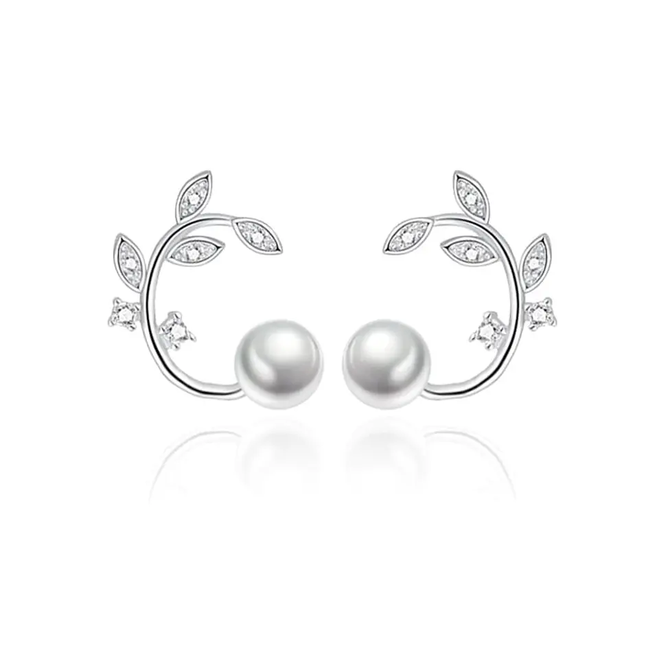 Aros Perla y Hojas Circones Plateado 1