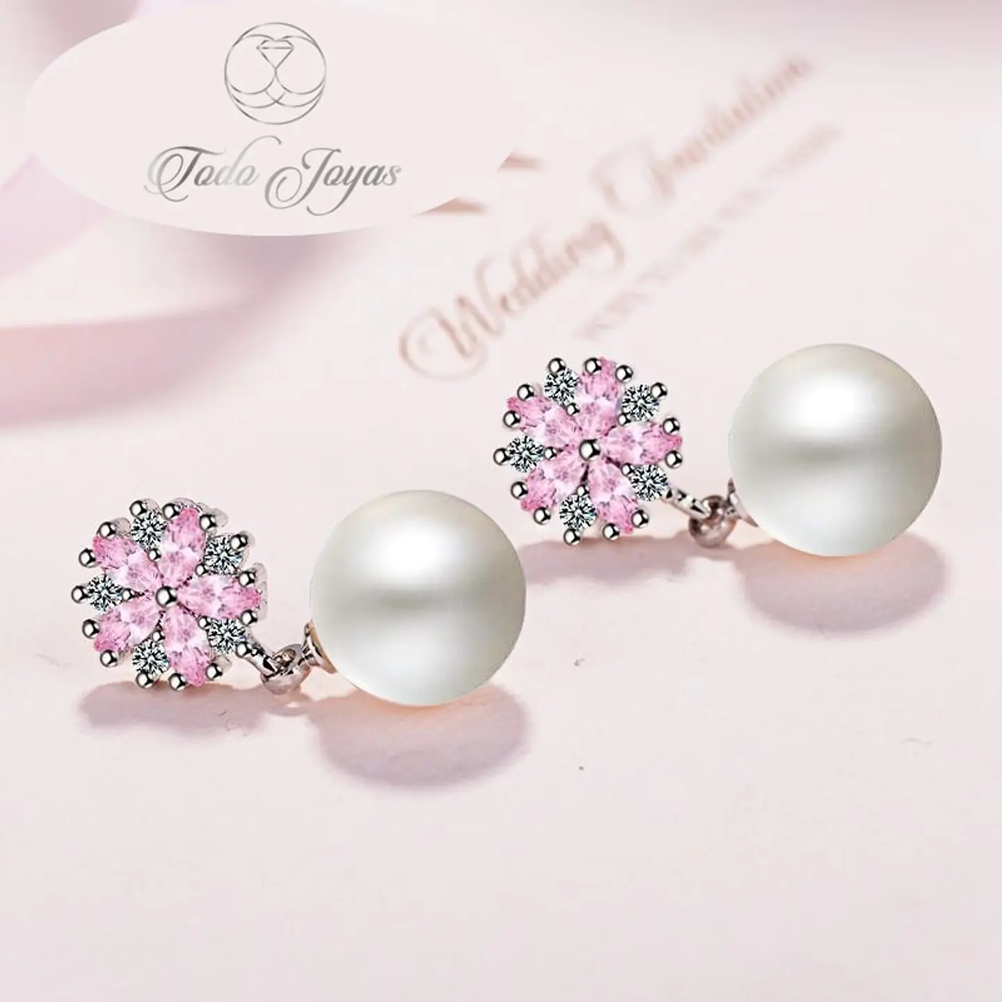 Aros Perla Con Circones Rosa Plateado 4