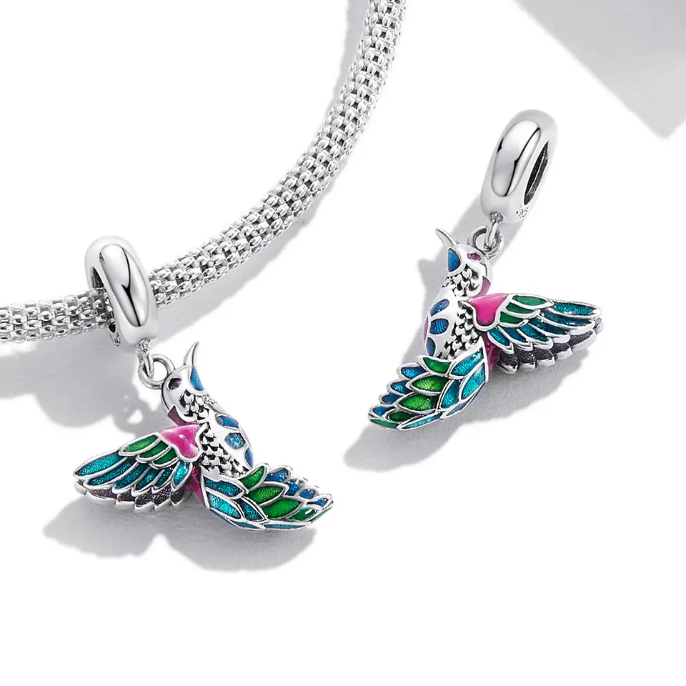 Charm Dije Plata 925 Colibri Ave Multicolor Pajaro 4