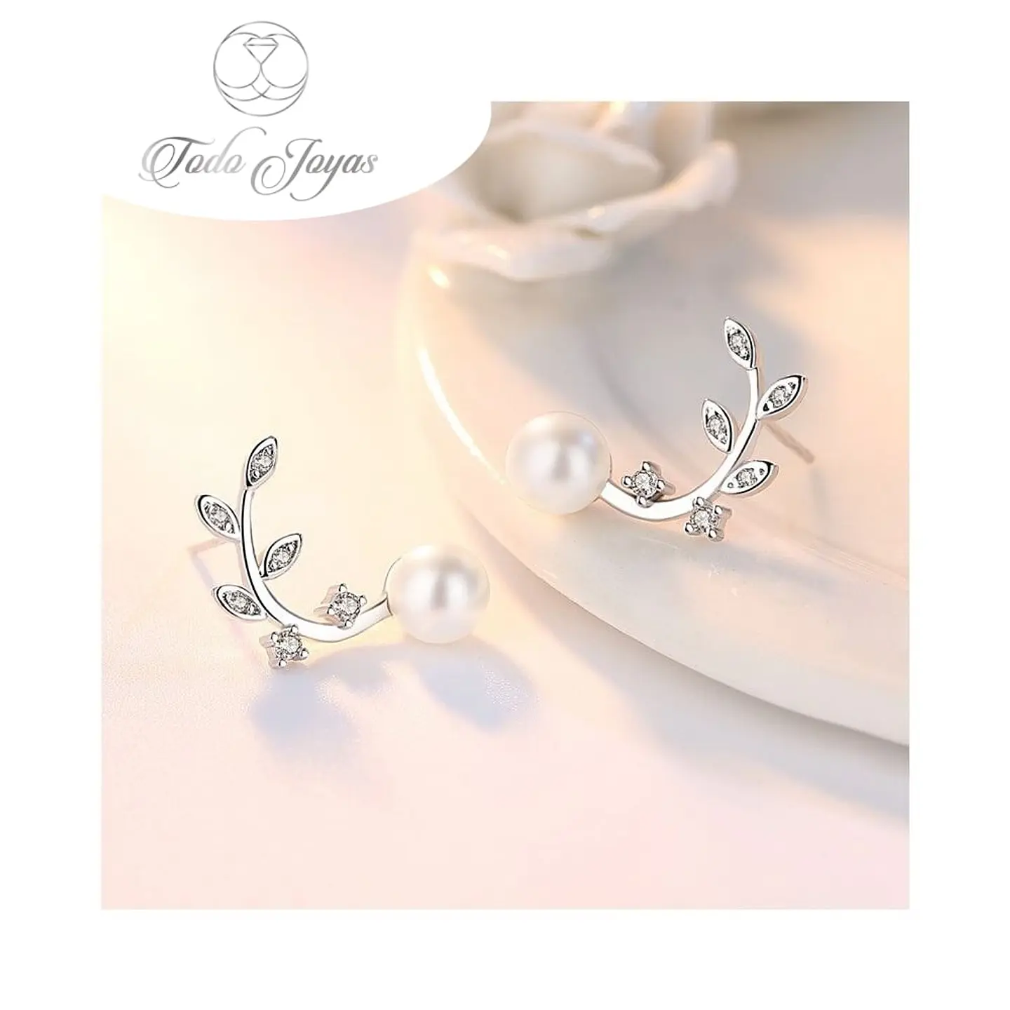 Aros Perla y Hojas Circones Plateado 3