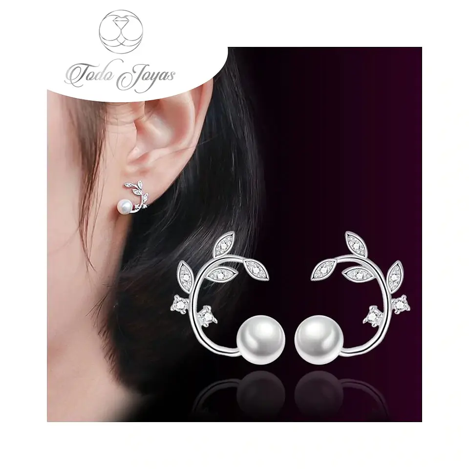Aros Perla y Hojas Circones Plateado 4