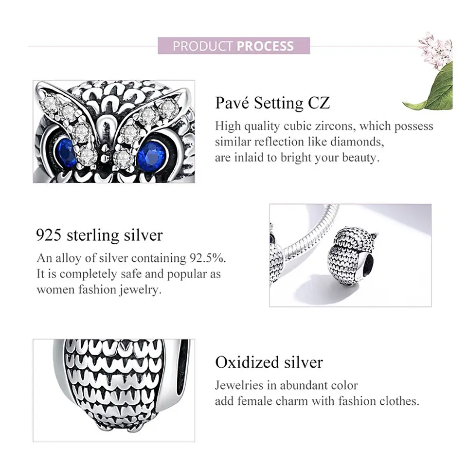 Charm Dije Plata 925 Buho Plateado 5