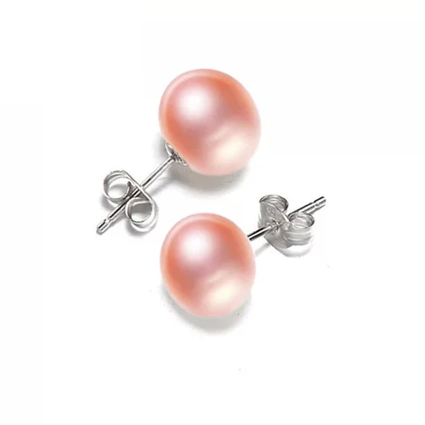 Aros Plata 925 Pasador Perla Rosada