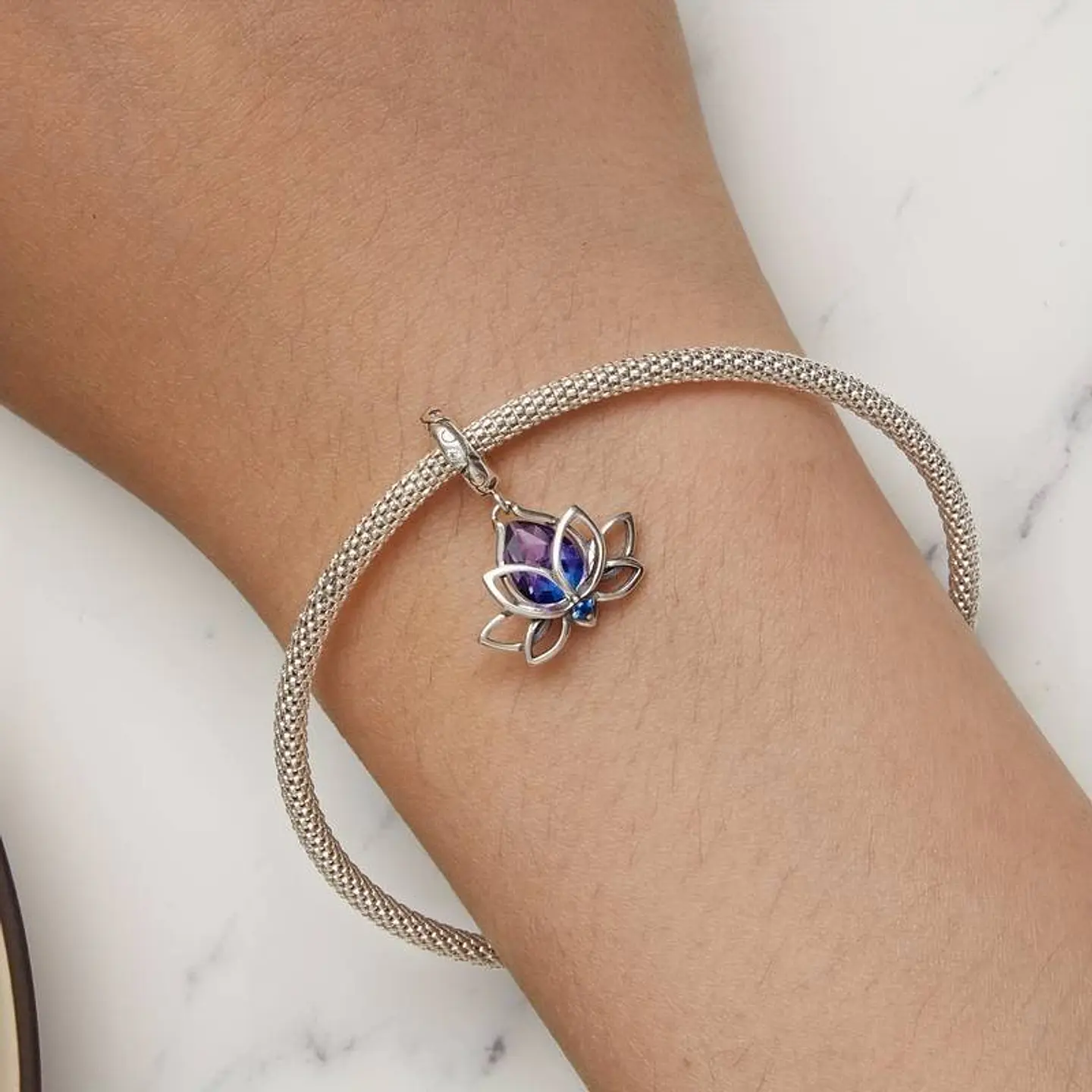 Charm Dije Plata Flor De loto Cristal Tornasol 3