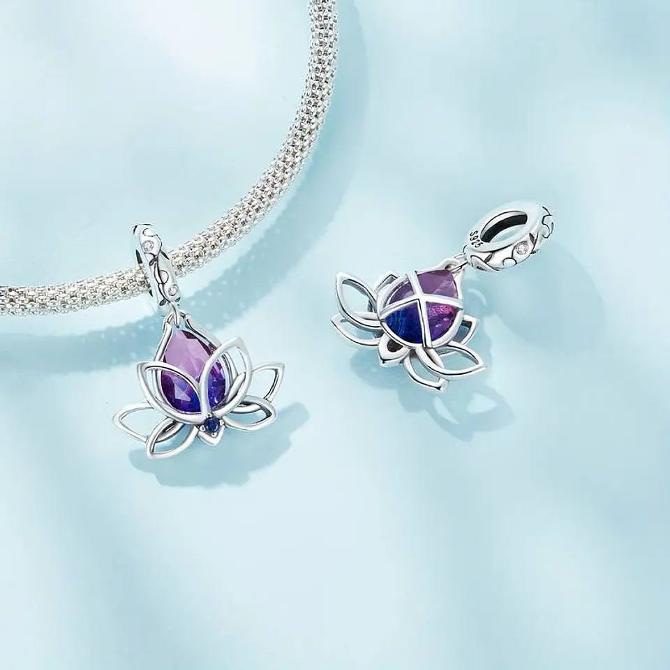 Charm Dije Plata Flor De loto Cristal Tornasol 4