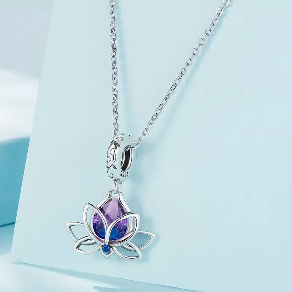 Charm Dije Plata Flor De loto Cristal Tornasol 5