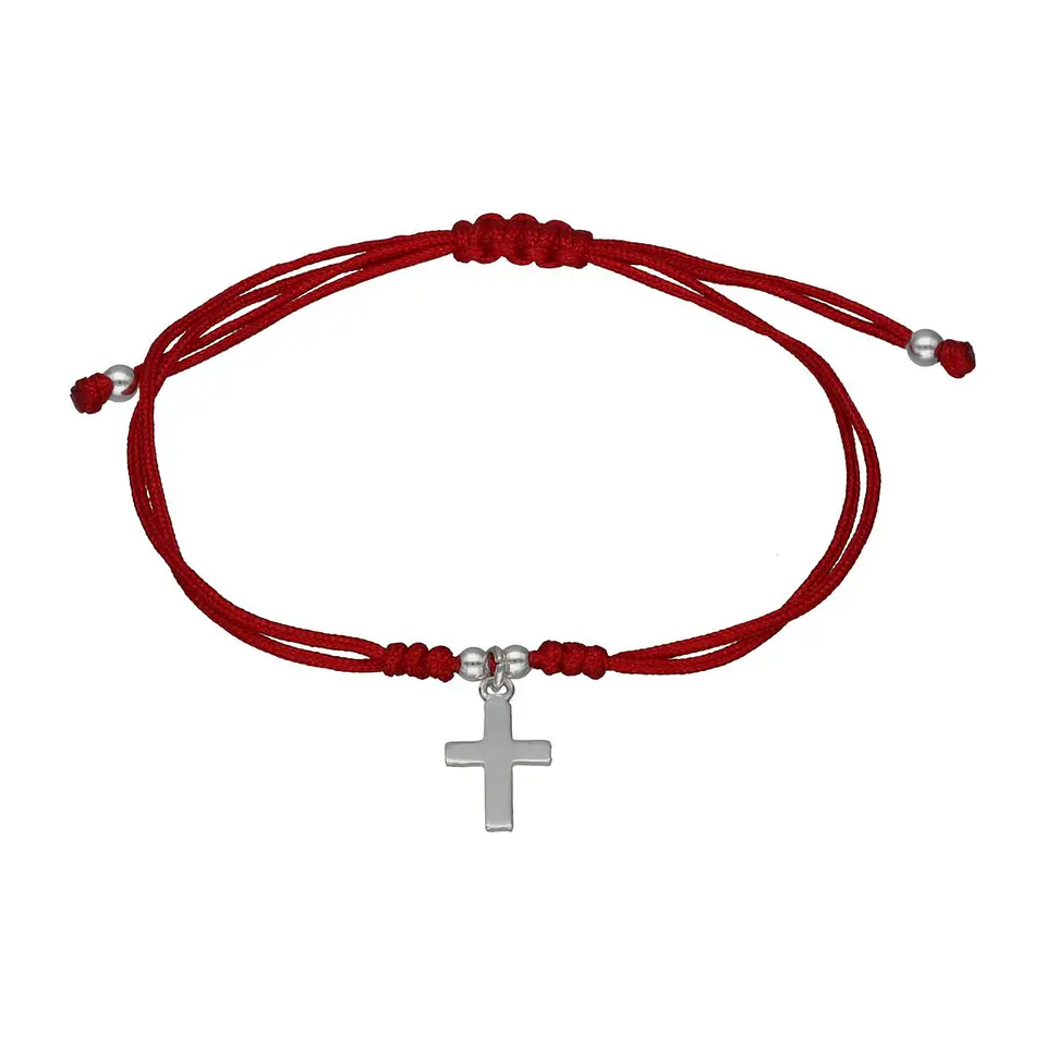 Pulsera Plata 925 Hilo Rojo Trenzado Cruz 1