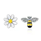 Aros Asimetricos Abeja y Flor Plateado - Miniatura 1