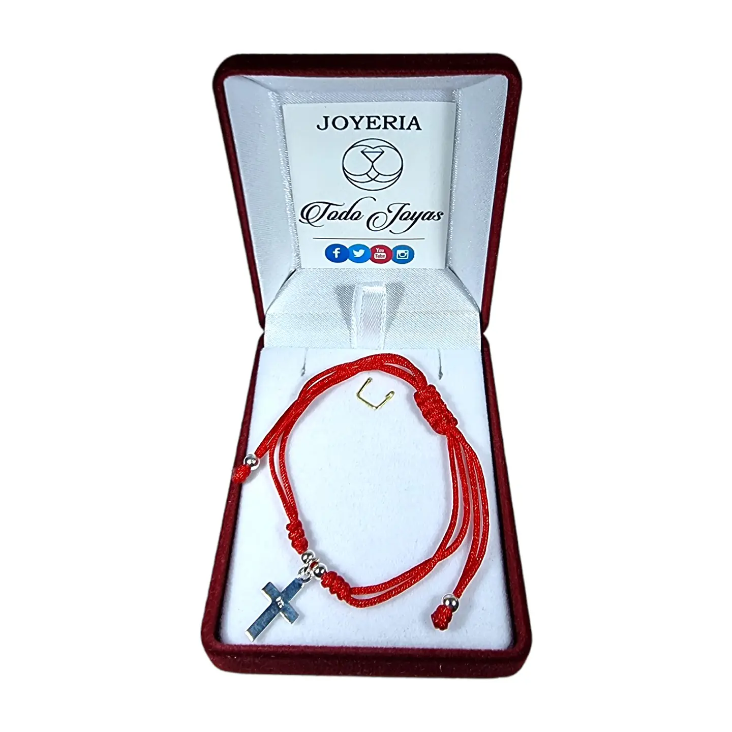 Pulsera Plata 925 Hilo Rojo Trenzado Cruz 3