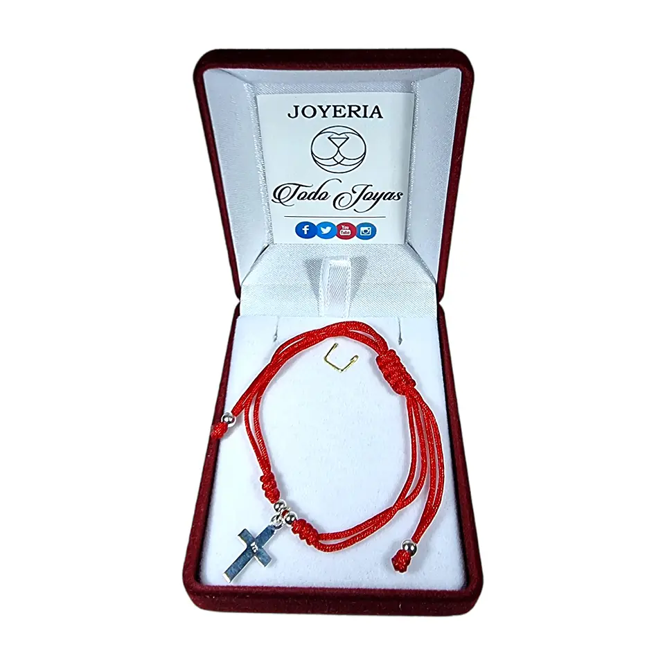Pulsera Plata 925 Hilo Rojo Trenzado Cruz 3