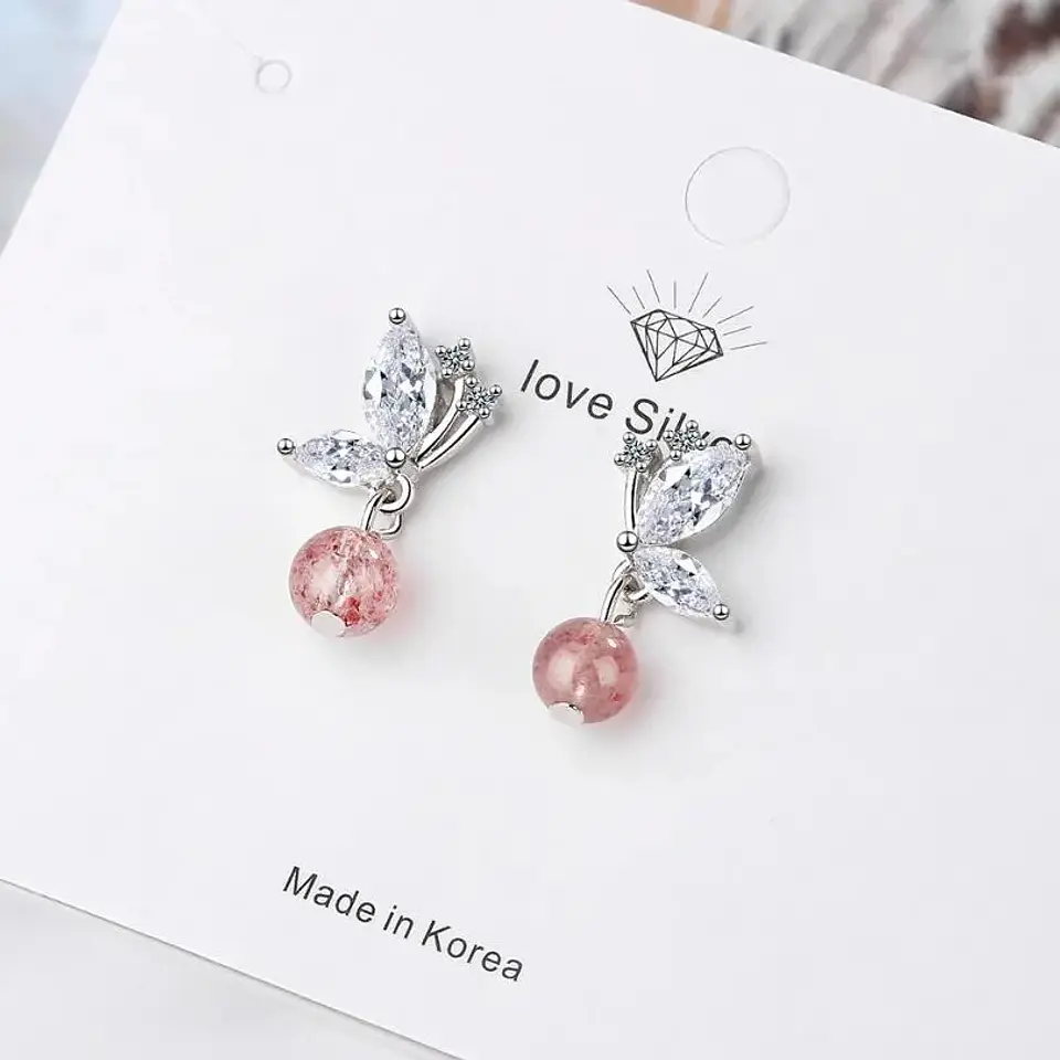 Aros Mariposa Bolita Rosada 5
