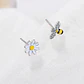 Aros Asimetricos Abeja y Flor Plateado - Miniatura 4