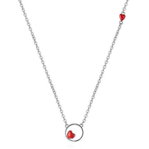 Collar Colgante Corazon Circulo Plateado