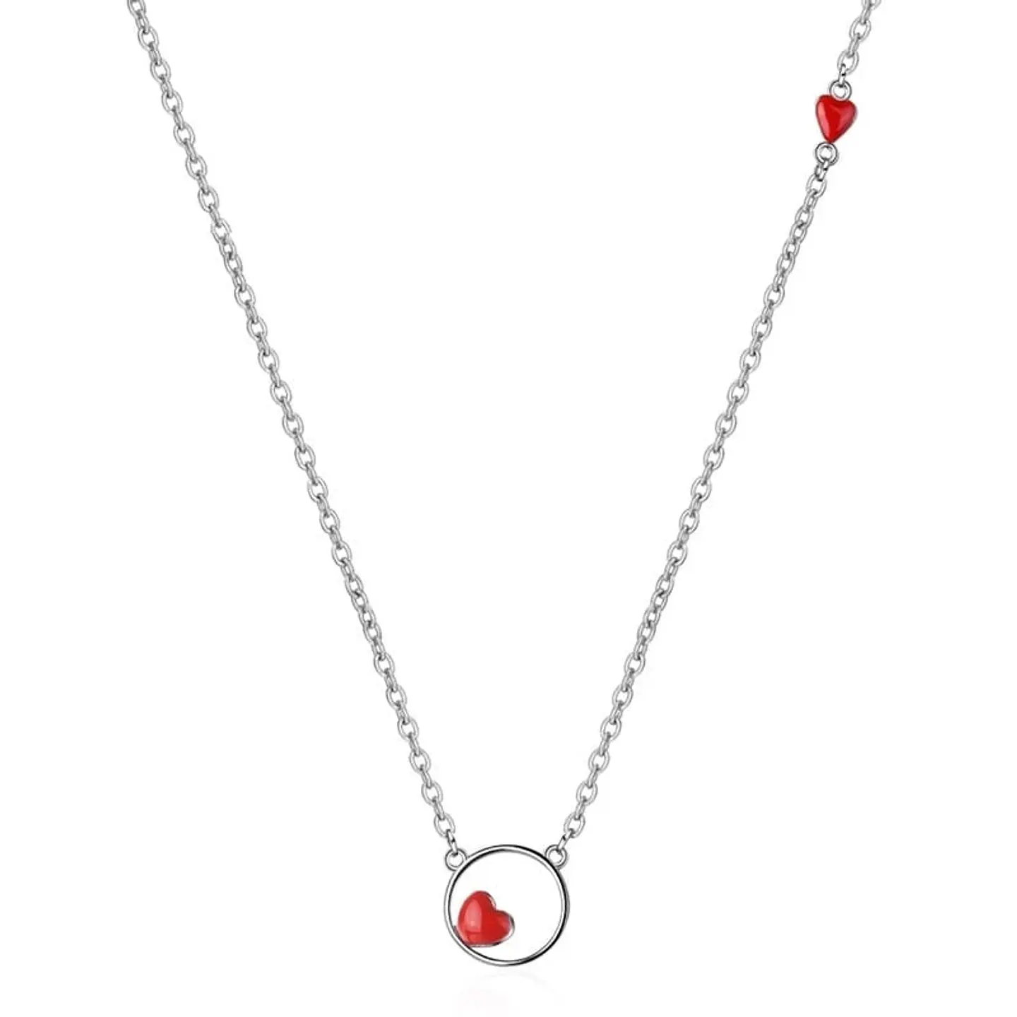 Collar Colgante Corazon Circulo Plateado 1