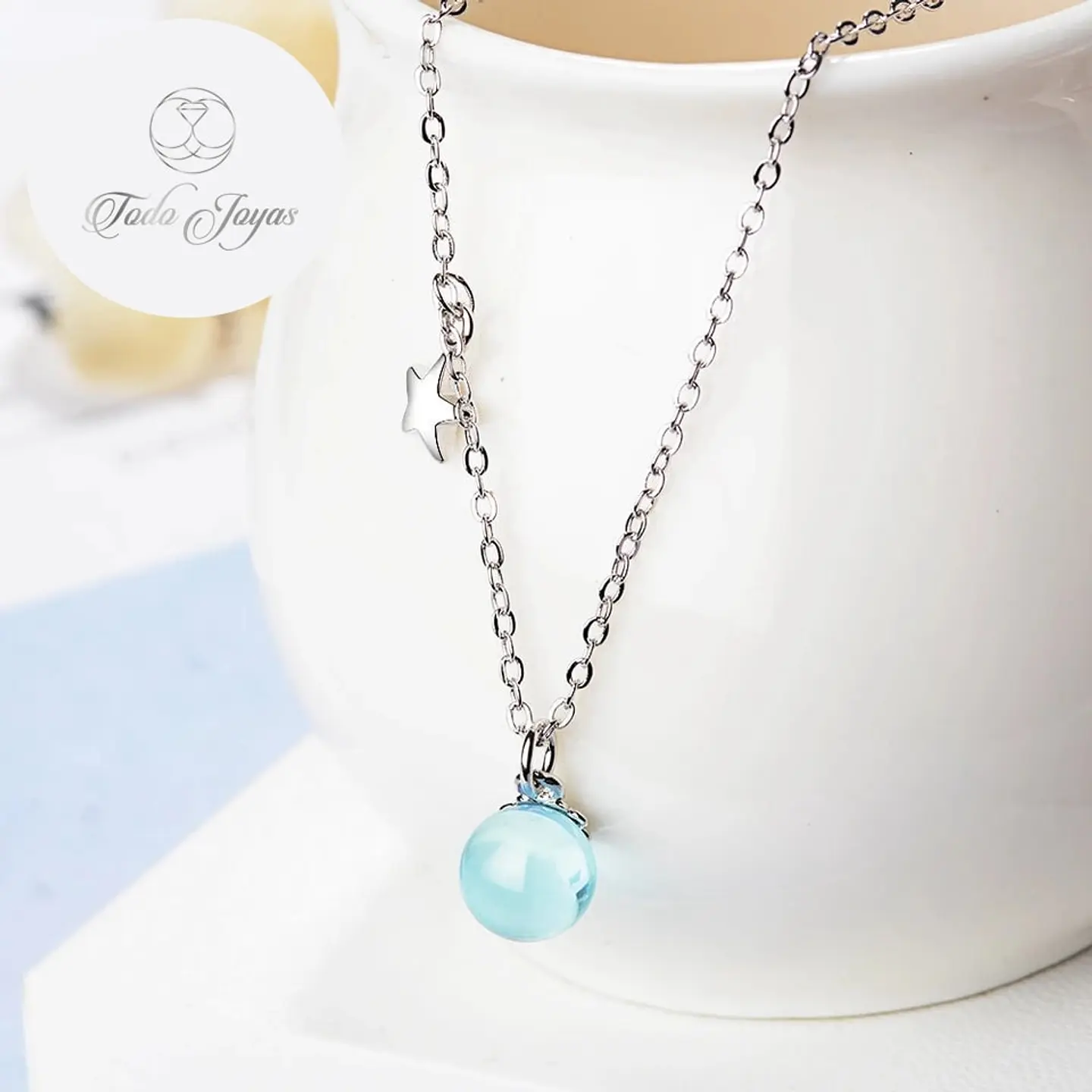 Collar Colgante Planeta y Estrella Plateado 3