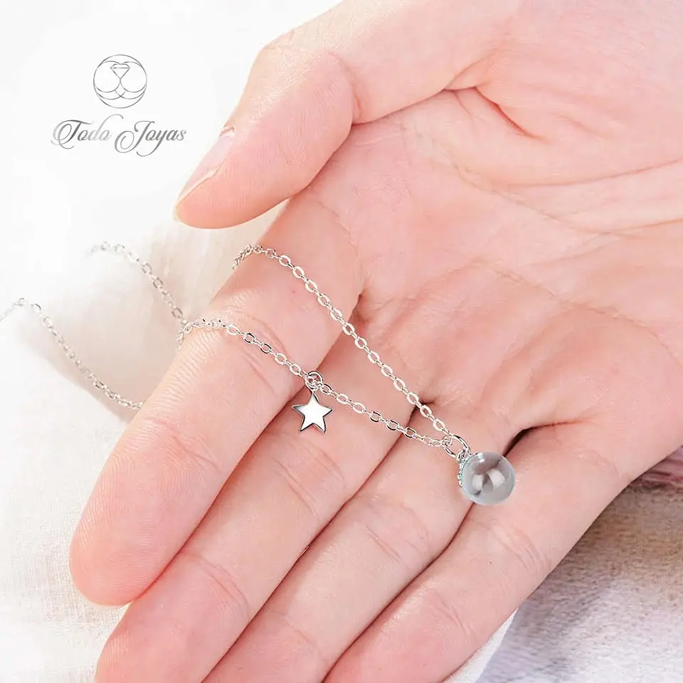 Collar Colgante Planeta y Estrella Plateado 5