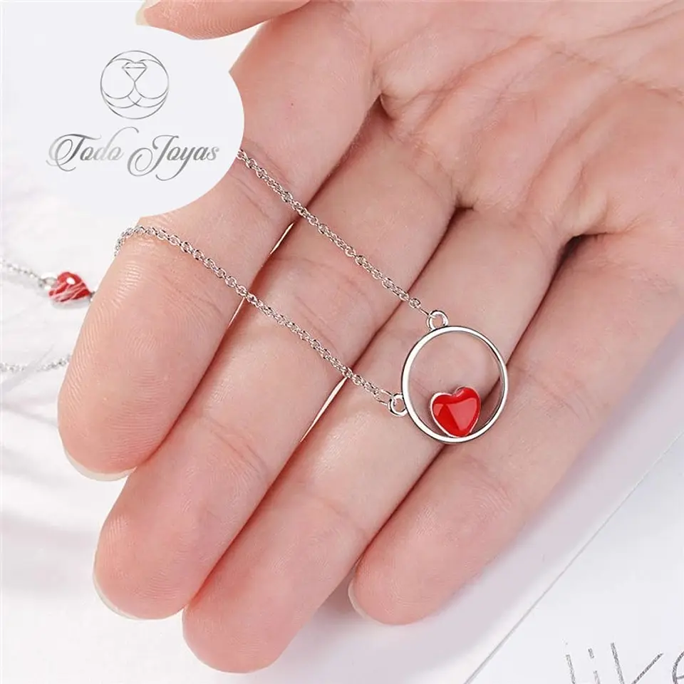 Collar Colgante Corazon Circulo Plateado 4