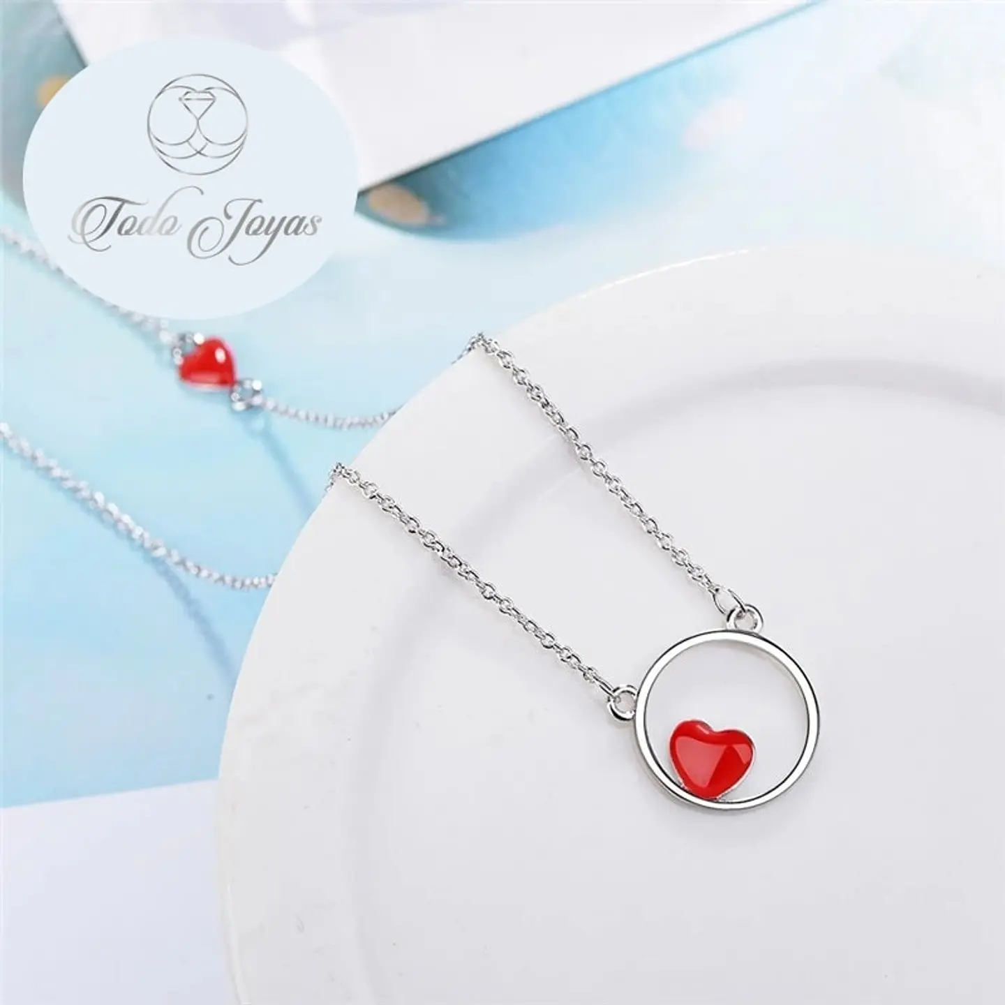 Collar Colgante Corazon Circulo Plateado 5