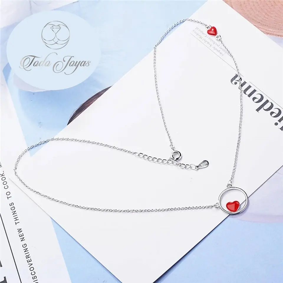 Collar Colgante Corazon Circulo Plateado 6