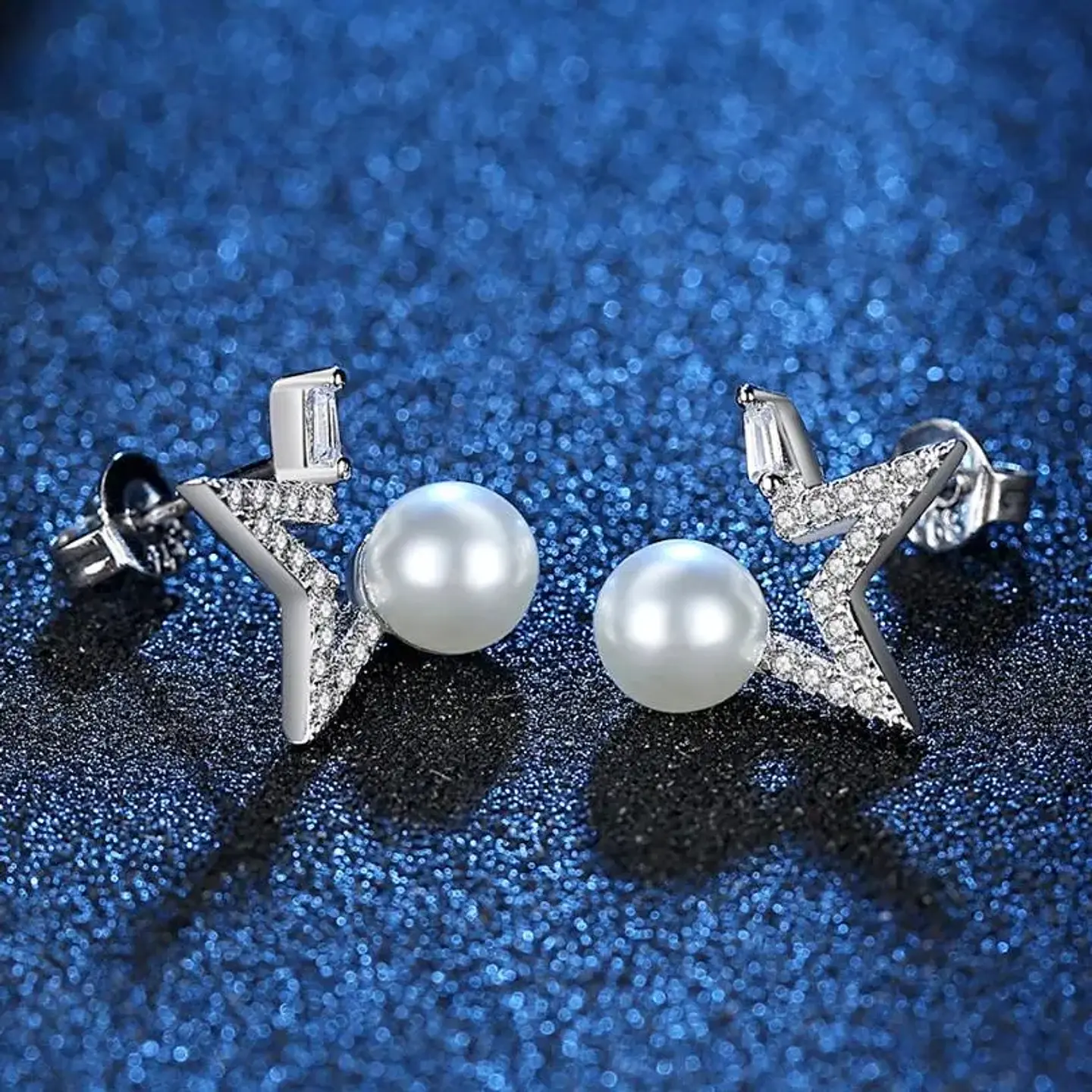 Aros Estrella y Perla Blanca Plateado 5