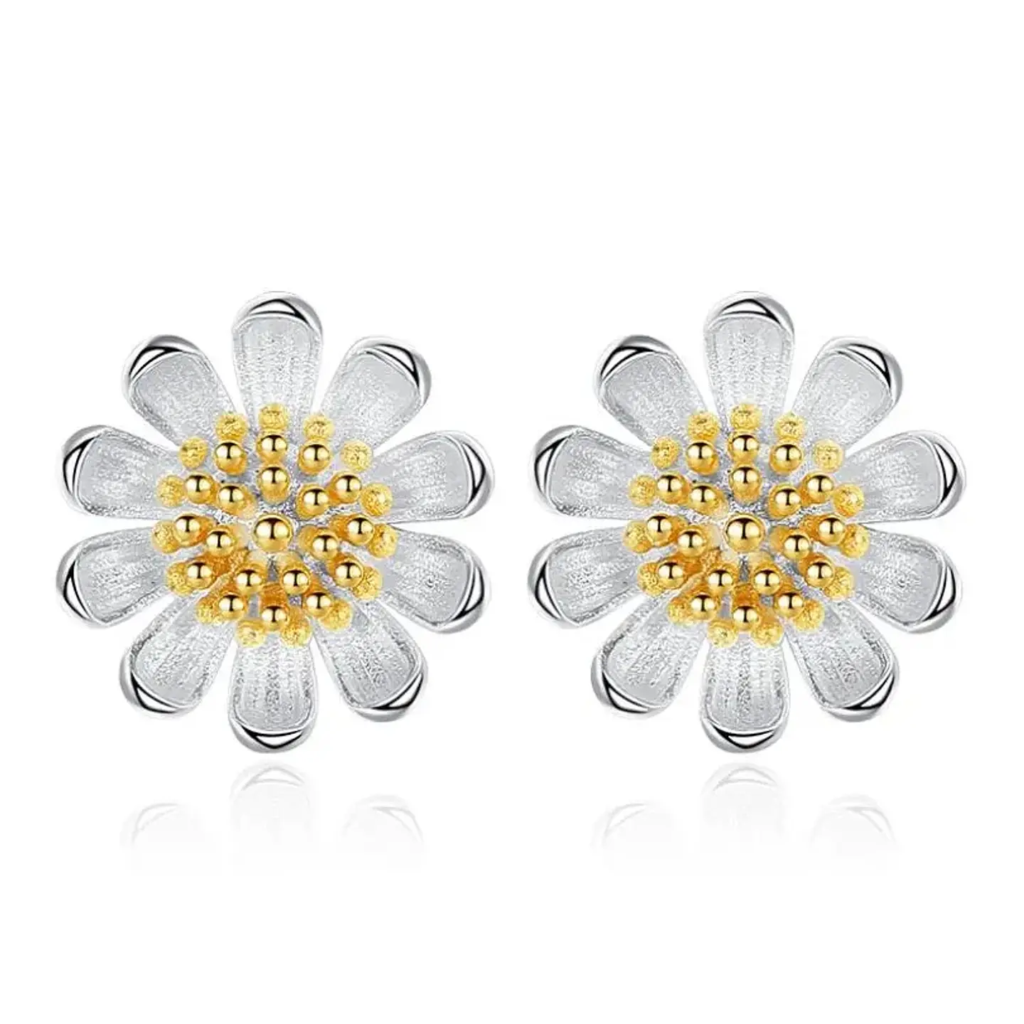 Aros Mini Flor Margarita Plateados 1