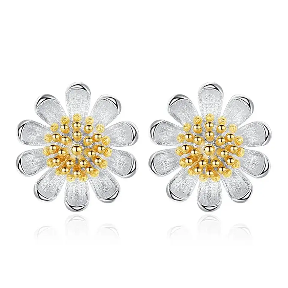 Aros Mini Flor Margarita Plateados 1