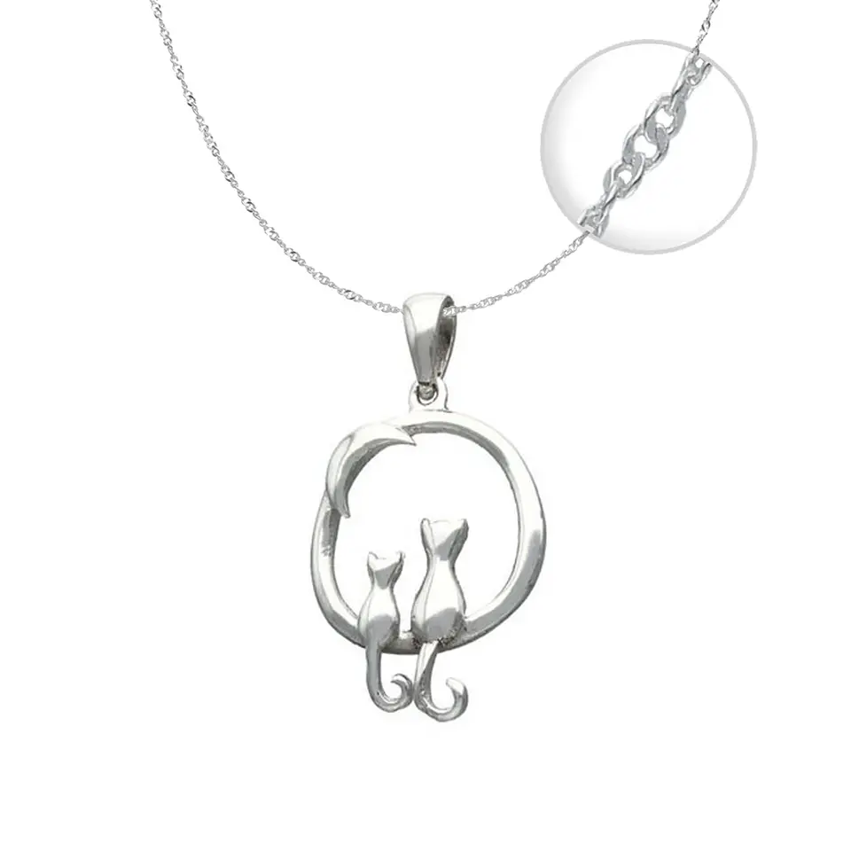 Collar Plata 925 Par Gatitos con Luna 1