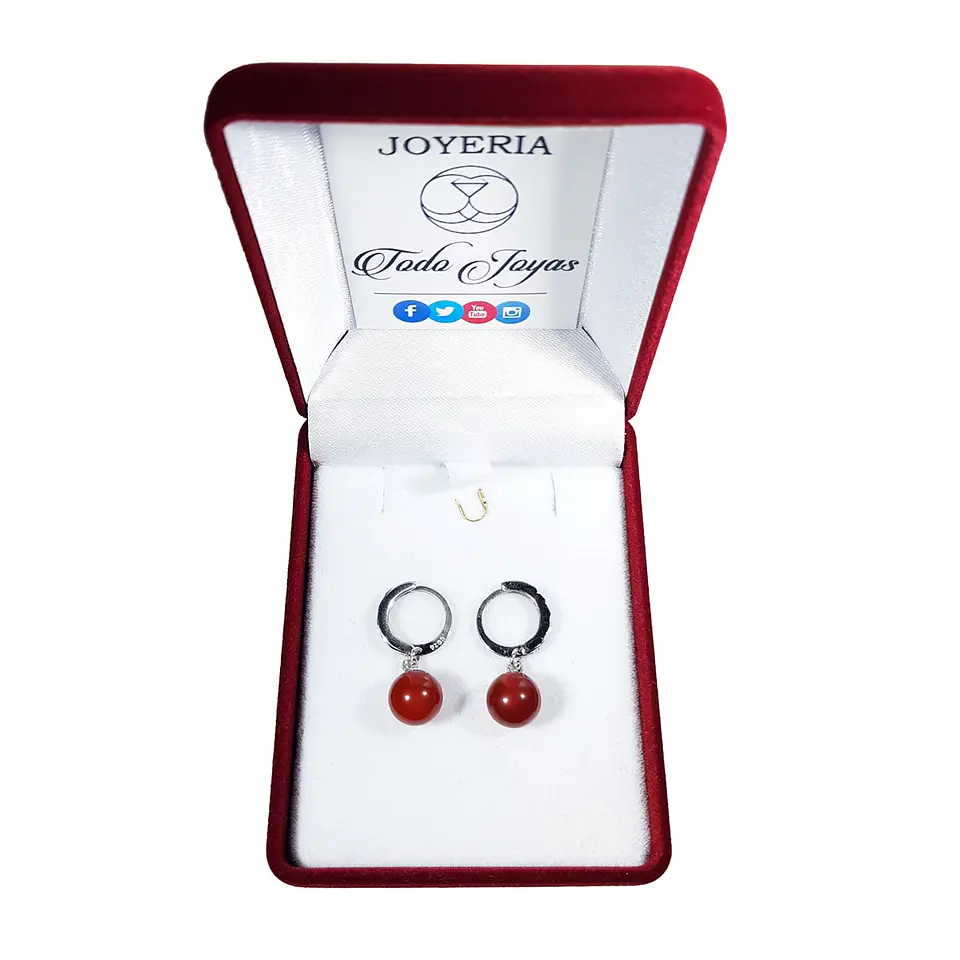 Aros Colgante Bolitas Rojas Plateado 2