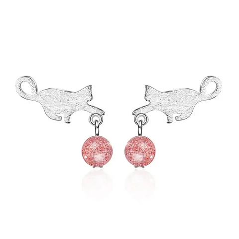 Aros Gatito Jugueton Bolita Rosada
