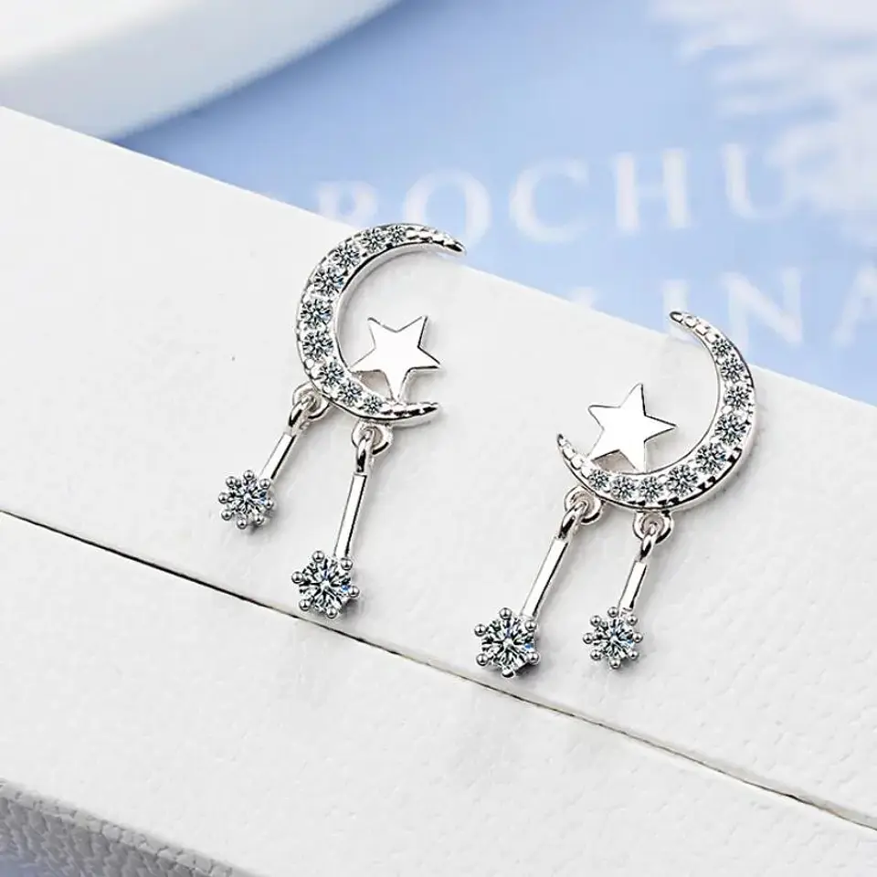 Aros Luna Circones y Estrellas Plateado 5