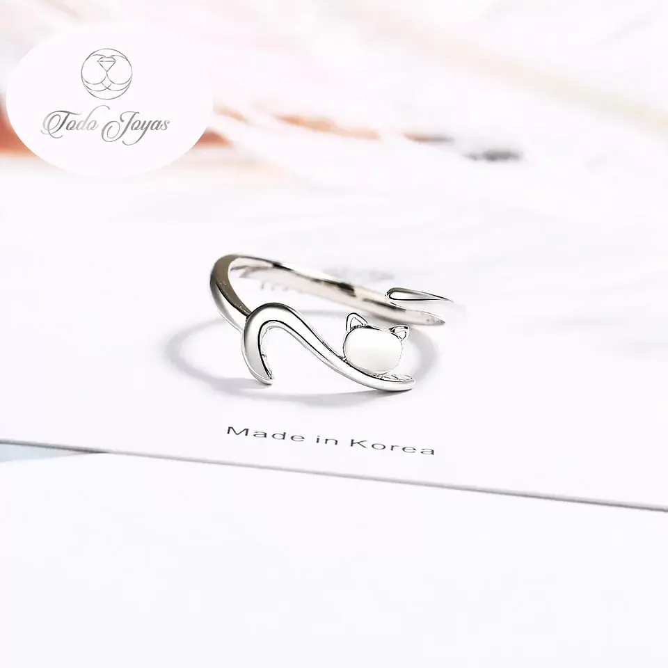 Anillo Forma de Gato Plateado 5