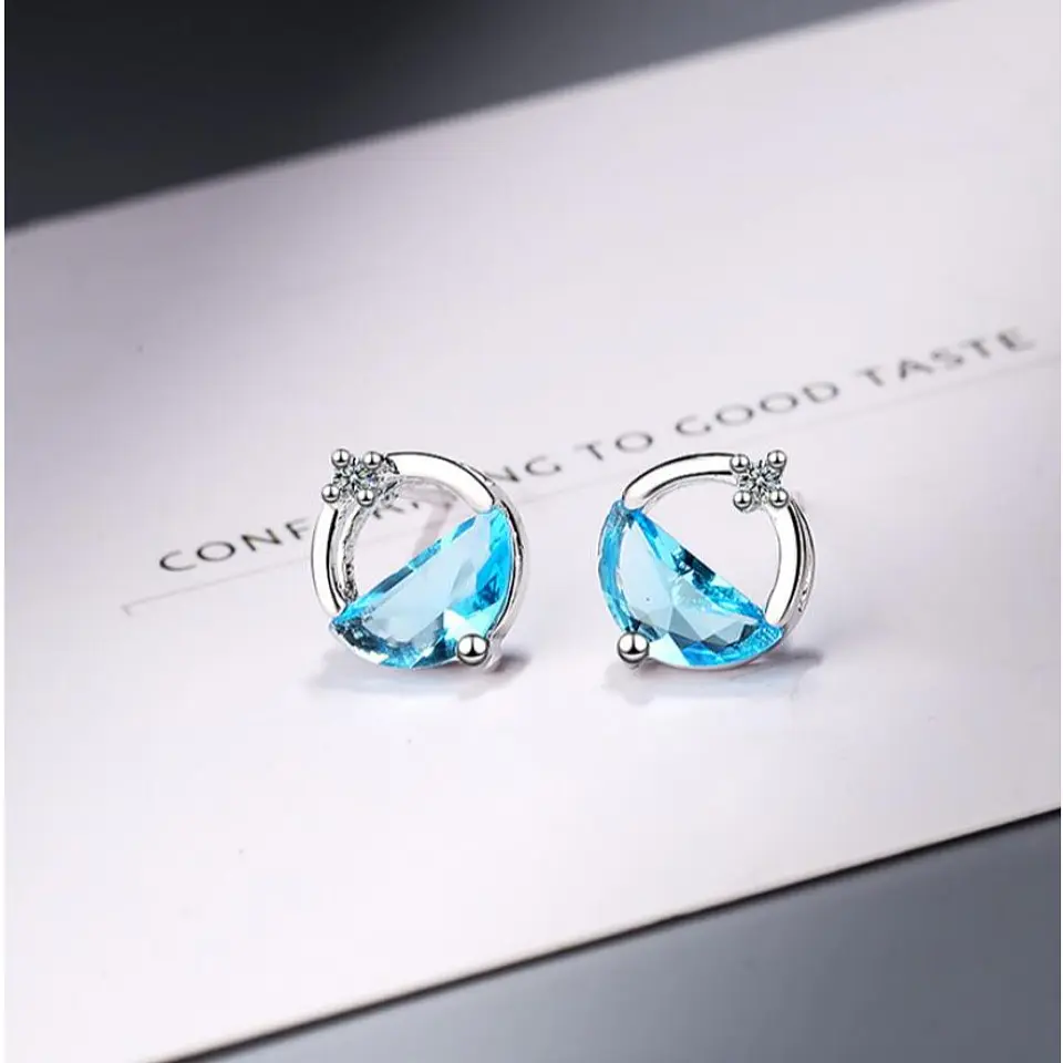 Aros Circular Circon Azul Plateado 2