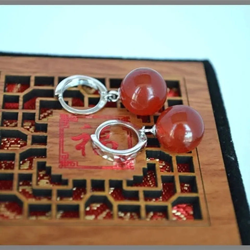 Aros Colgante Bolitas Rojas Plateado 6